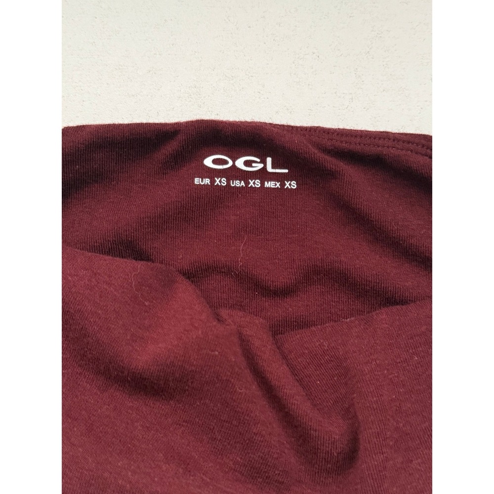 OGL Womens Off Shoulder Long Sleeve Brami Top Built-In Bra Burgundy Wine XS - Picture 8 of 10